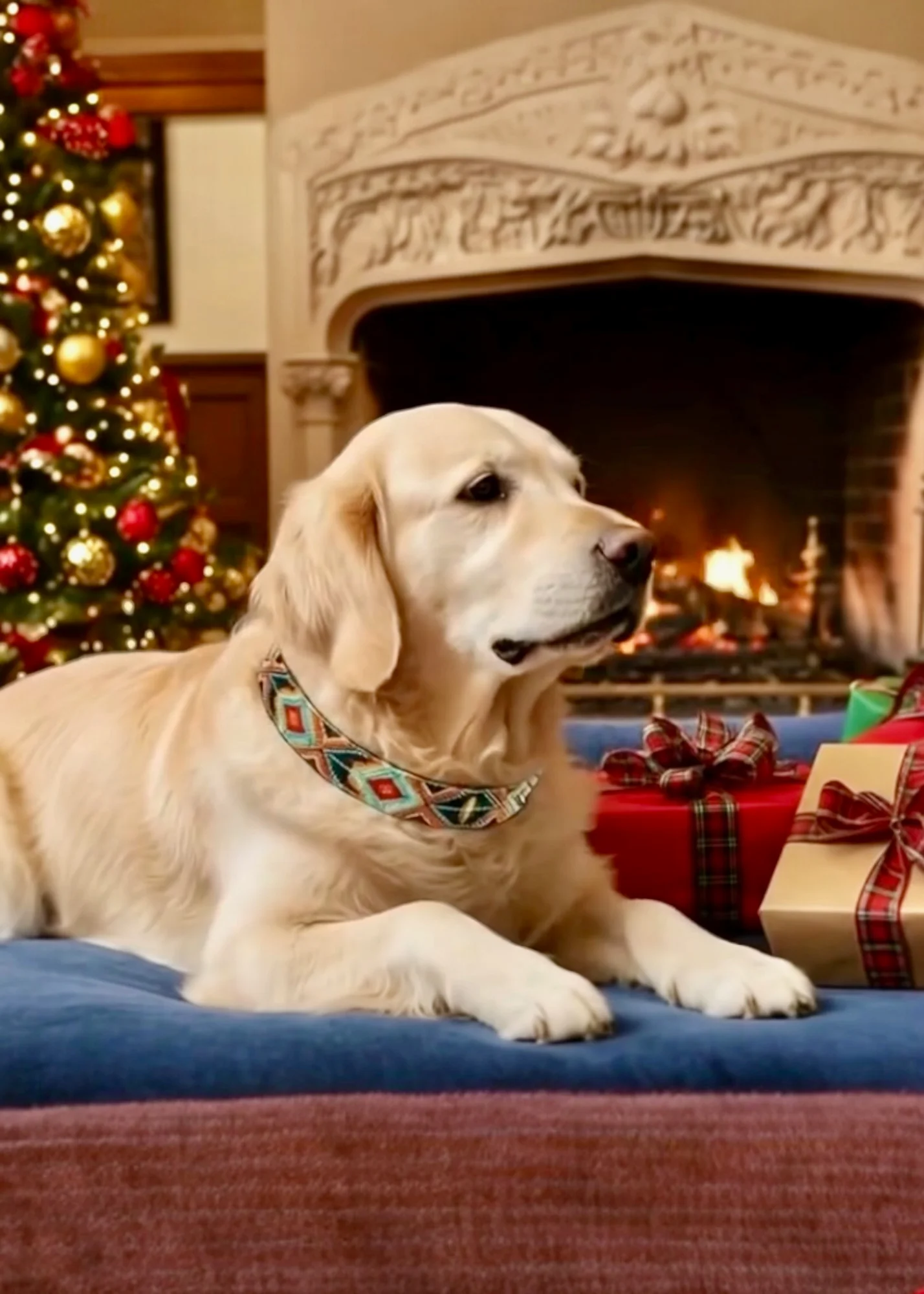 Golden Retriever relaxing on plush dog bed from Bitch New York